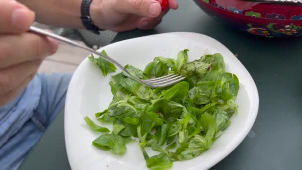 Person Eating Green Salad Lunch Nutritious Healthy Food — Vídeos de Stock
