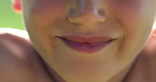 Close Child Lips Smiling Extreme Closeup Kid — Stockfoto