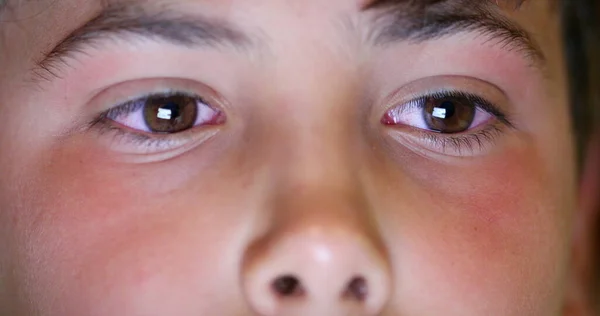 Child Boy Eyes Looking Tablet Device Screen Kid Staring Blue — стоковое фото
