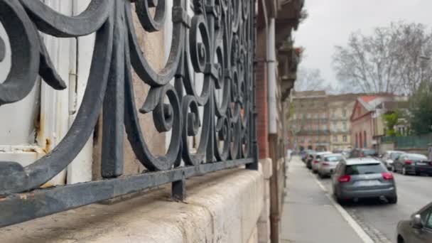 Empty City Street Europe Ornamentation Iron Gate Protection — Stok video