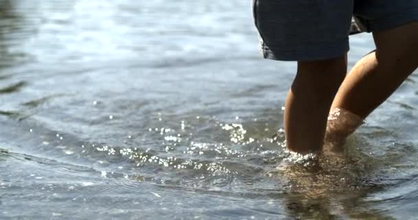 Tiny Feet Tading Lake Edge 800 Fps Slow Motion Sahil — Stok video