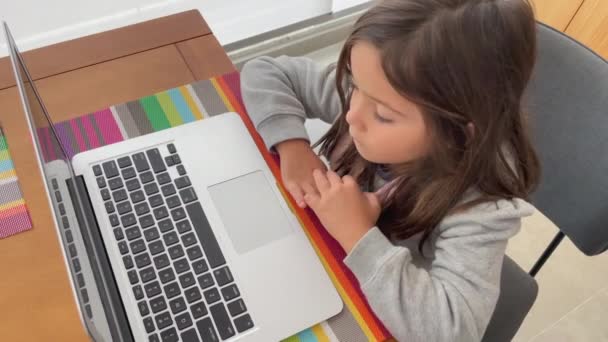 Kvindelige Barn Foran Laptop Compuer Lille Pige Kigger Underholdning Medier – Stock-video