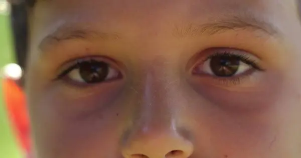 Pensive Child Eyes Looking Camera Close Young Boy Macro Eye — Stockfoto