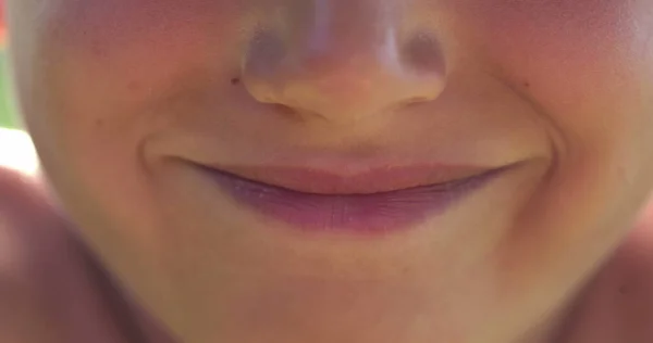 Positive Child Mouth Lips Smiling Feeling Happy Macro Close — Stockfoto