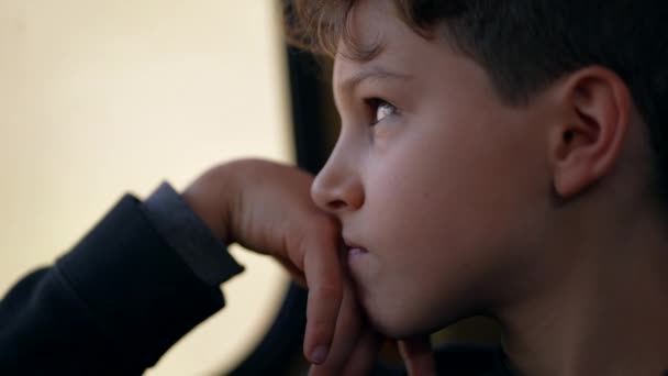 Lost Thought Pre Teen Boy Train Window Voyage Mélancolique Profil — Video