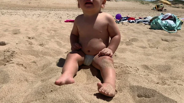 Милий Малюк Пляжі Однорічна Дитина Літній День — стокове фото