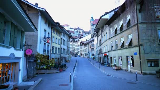 Fribourg Zwitserland Circa Maart 2022 Street View Traditional Swiss Town — Stockvideo