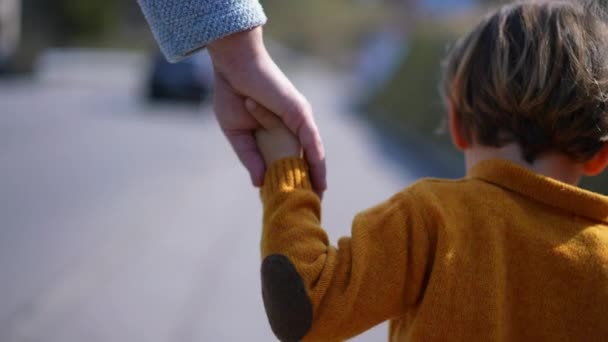 Bir Anne Çocuğu Ellerle Birleşmiş Birlikte Dışarı Çıkıyorlar Basit Ama — Stok video
