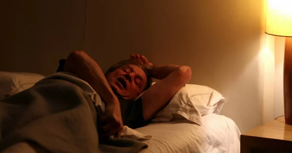 Sleepless Older Man Getting Out Bed Suffering Insomnia — Stock Photo, Image