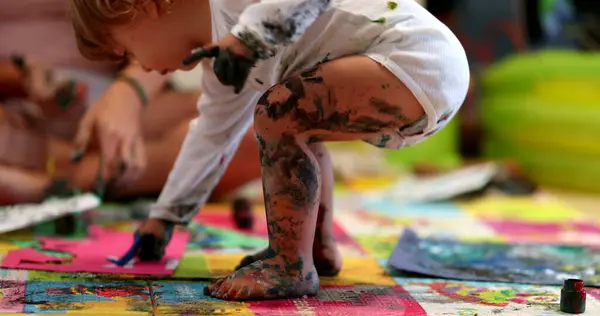 Baby Toddler Covered Paint Close Artistic Infant Legs — Fotografia de Stock