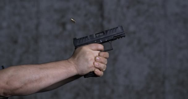 Zbraň Střelnici Super Zpomaleném 800 Snímků Sekundu Detailní Záběr Stoeger — Stock video