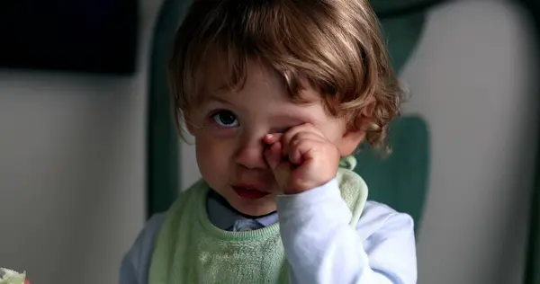 Baby Rubbing Eyes Hand Cute Toddler Boy — Fotografia de Stock