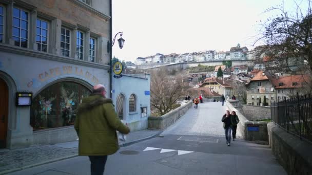 Friburgo Suíça Circa Março 2022 Cidade Tradicional Suíça Com Arquitetura — Vídeo de Stock