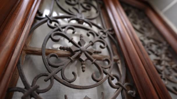 Divine Barrier Catholic Church Ornate Metal Gate Shielding Windows Traditional — Stock Video
