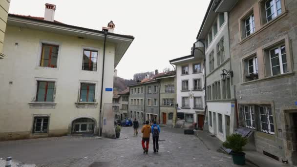 Schweizerische Einsamkeit Europäischer Stadtplatz Griff Des Winters — Stockvideo
