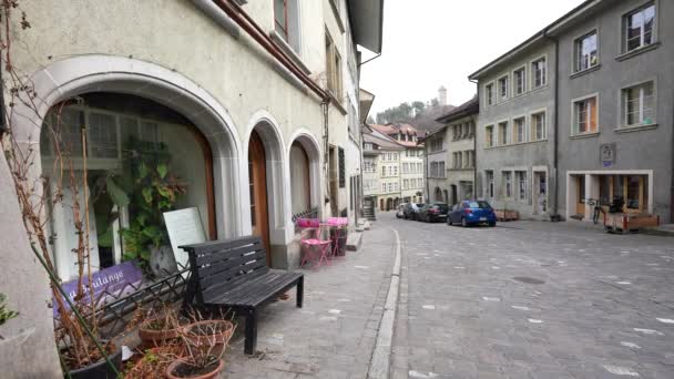 Fribourg Switzerland Circa March 2022 Ιστορική Γοητεία Παραδοσιακή Παλιά Ευρωπαϊκή — Αρχείο Βίντεο