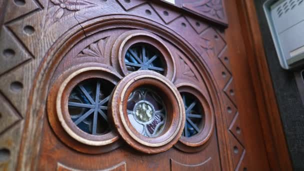 Porta Tradicional Histórica Com Ornamentos Antigos Design Elegante Retro Doorway — Vídeo de Stock