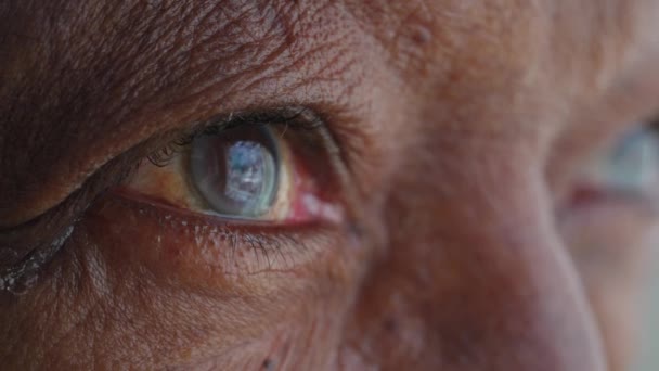 Afro Amerikan Göz Makrosu Siyah Yaşlı Bir Insan Mavi Gözleri — Stok video