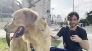 Şehir Parkı Anları, Telefondaki Genç Adam Golden Retriever Garip Gözlemleme Hareketi