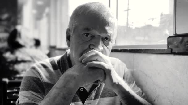 Afternoon Contemplation Thoughtful Brazilian Man Black White Scene Lunch — Stock Video