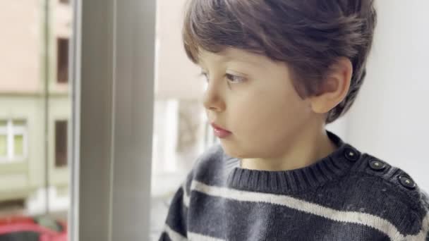 Egészséges Snack Break Boy Holds Tápláló Treat Play Corner Bámuló — Stock videók