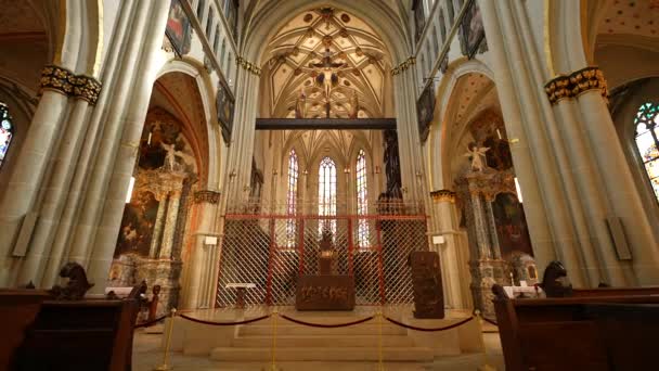 Fribourg Switzerland Circa March 2022 Interior Saint Nicholas Cathedral Traditional — Stock Video