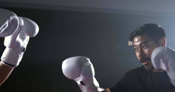 Рукавички Боксерів Торкаються Повільного Руху Салют Символізуючи Честь Перед Інтенсивним — стокове відео