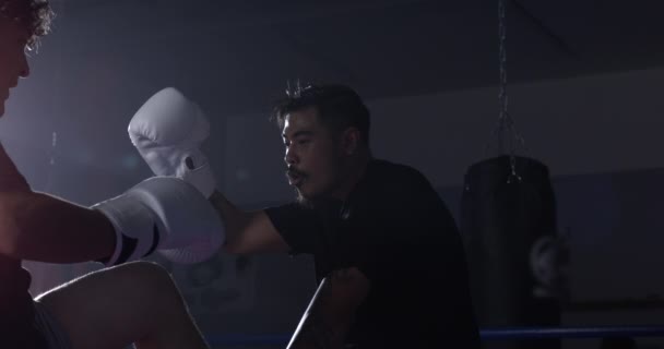 Dois Lutadores Dentro Ringue Lutando Contra Outro Super Câmera Lenta — Vídeo de Stock