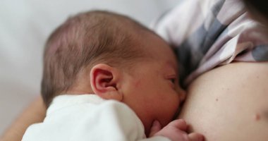 Newborn baby breastfeeding, first day of life