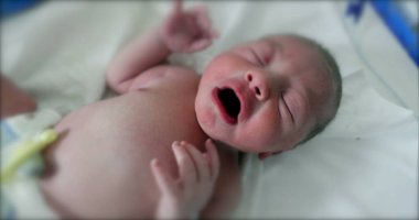 Newborn baby crying at hospital