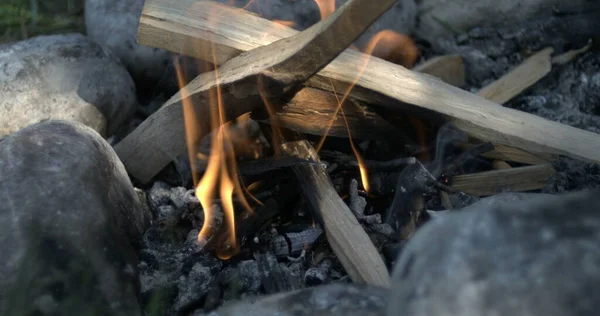 Camp fire close-up with wood burning captured with high-speed camera