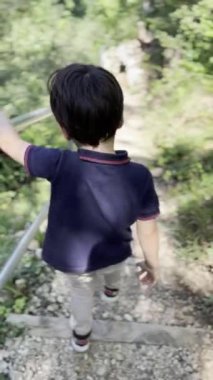 Açık Hava Macerası - Genç Çocuk Sunlit Park Yolu 'ndaki Doğal Merdivenden İndi