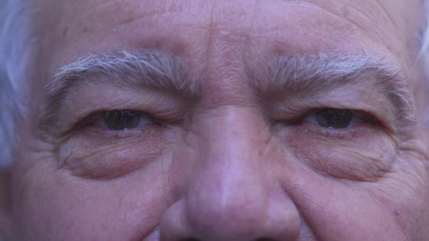Starší Muž Oči Vráskami Výraz Stáří Makro Detailu Detailní Záběr — Stock video