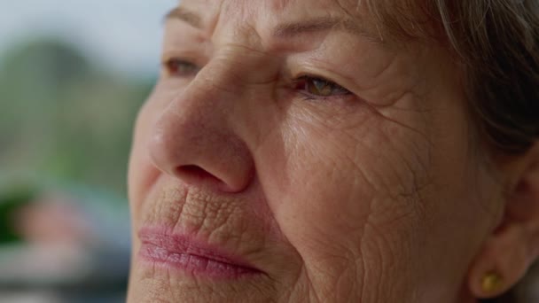 Ragionevole Donna Anziana Che Riflette Sulla Vita Primo Piano Colpo — Video Stock