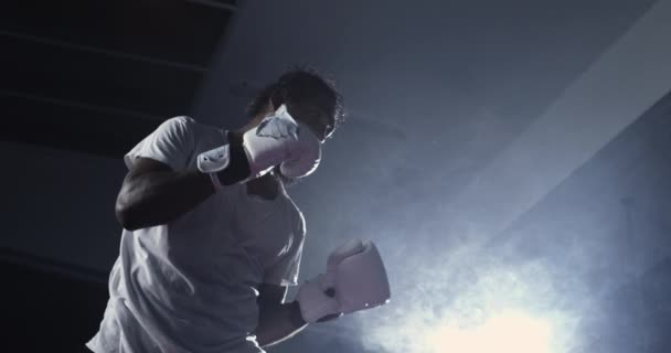 Intense Fighter Guard Ring Dramatic Lighting Low Angle — Stock Video