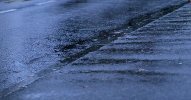 Empty Street Sidewalk Rainy Season Super Slow Motion Droplets 800 — Stock video