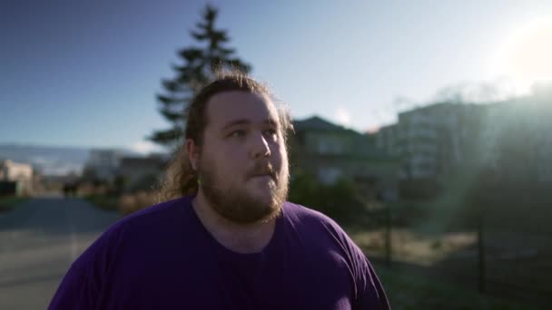 Thoughtful Man Walking Tracking Shot Overweight Contemplative Male Person Walks — Stock Video