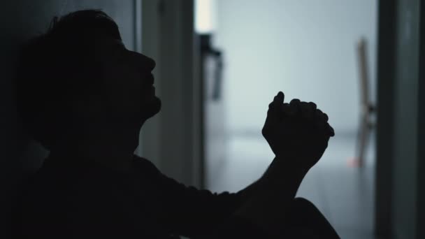 Person Covering Face Despair Sitting Floor Dark Dramatic Scene Depressed — Video Stock