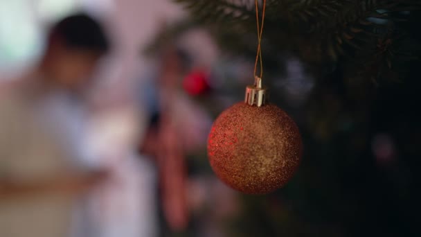 Christmas Ball Decoration Hanging Tree Winter Season Holidays Celebrating Tradition — Stock Video