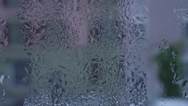 Ventana Vidrio Condensado Durante Estación Fría Invierno Macro Primer Plano — Vídeo de stock