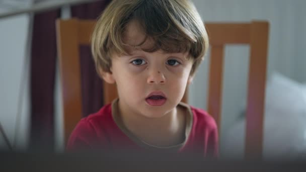 Gros Plan Visage Enfant Regardant Télévision Hypnotisée Par Contenu Des — Video