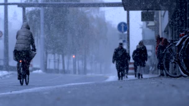 Snowfall City Winter Season Captured Super Slow Motion High Speed — Vídeo de stock