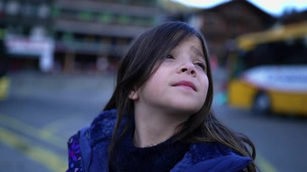 Portrait Young Girl Looking Camera Standing Street Urban Setting Background — Video Stock