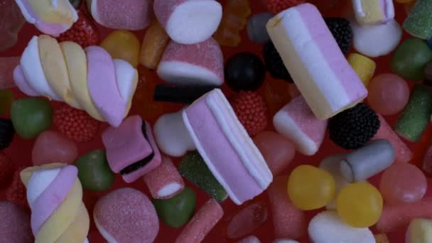 Sweet Candies Falling Super Slow Motion Captured High Speed Camera — Stock Video