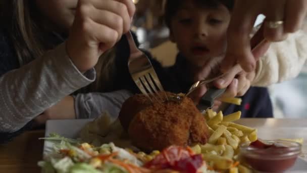 Los Niños Restaurante Punto Comer Comida Cordón Bleu Hora Comida — Vídeo de stock