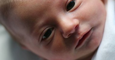 Closeup of infant newborn baby in first day of life