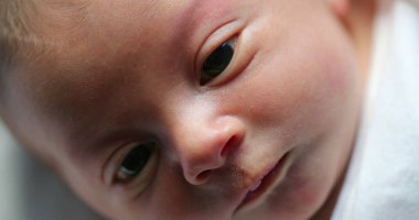 Newborn baby first day of life, close-up of face