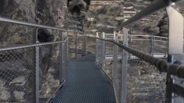 Szlak Górski Grindelwald Wzniesiona Metalowa Ścieżka Wzdłuż Klifu — Wideo stockowe