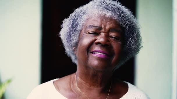 Портрет Пожилой Афроамериканки Седыми Волосами Смотрящей Камеру Одна Пожилая Черная — стоковое видео
