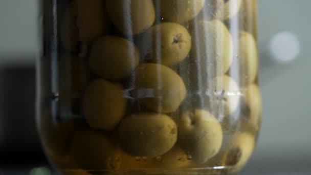 Olive Verdi Vaso Vetro Aperitivo Spuntino — Video Stock